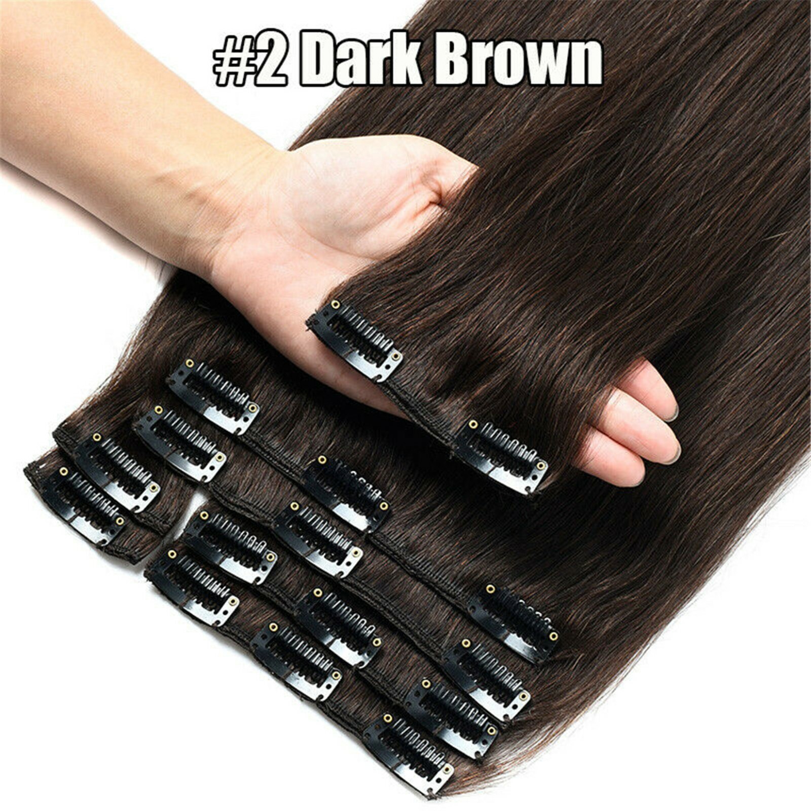90g~250g Thick Double Weft Clip In Real Remy Human Hair Extensions 8PCS 10PCS US