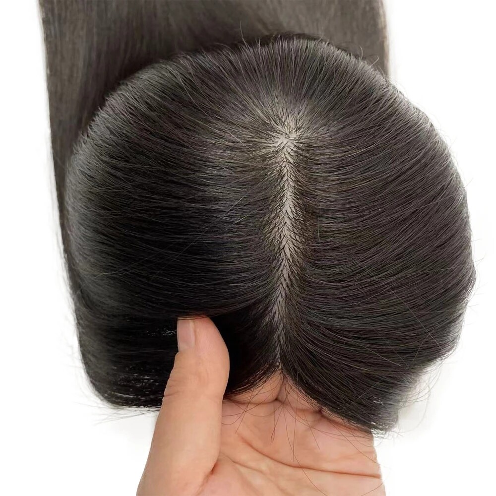 Dark Brown Silk Base Topper Human Hair Women Silk Top Hair Piece for Hair Loss
