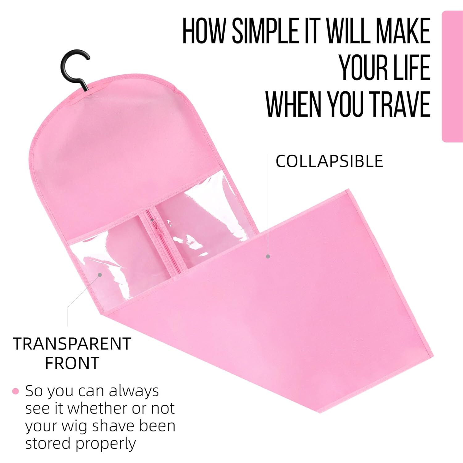 3PCS Pink Wig Hook Hanger Hair Holder Storage Dust-proof Bags Non-Woven Fabric