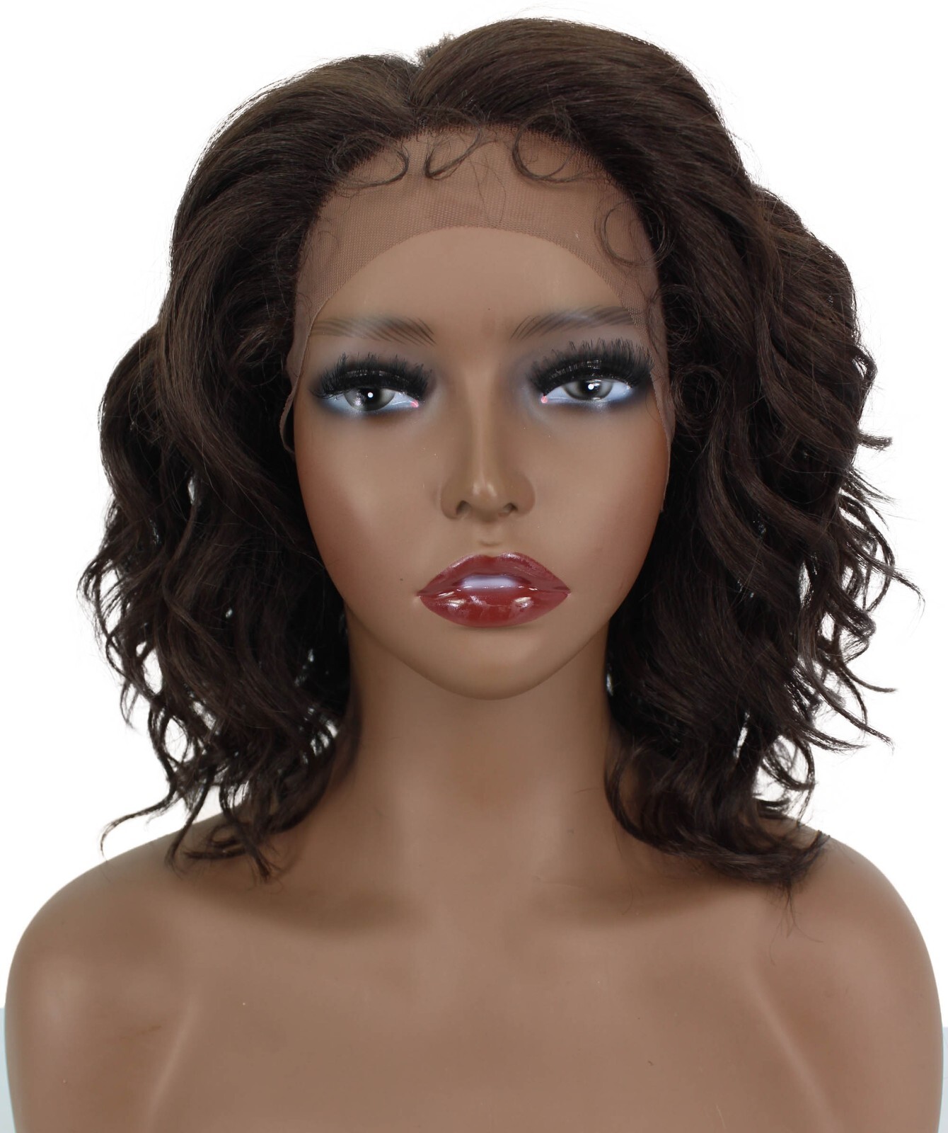 LUXLUXE Khadija 14″ Layered Wavy 3.25″ L Side Parting HD Lace Front Wig,BL-0168