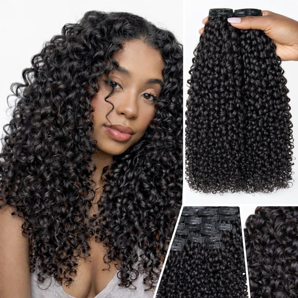 Burmese Curly Clip-In Hair Extensions – Real Human Hair, 24″ Messy Curls, 135g,