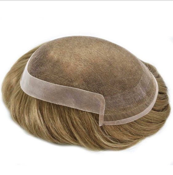 French Lace Front Mens Toupee Poly Skin Hairpieces Human Hair Replacement System
