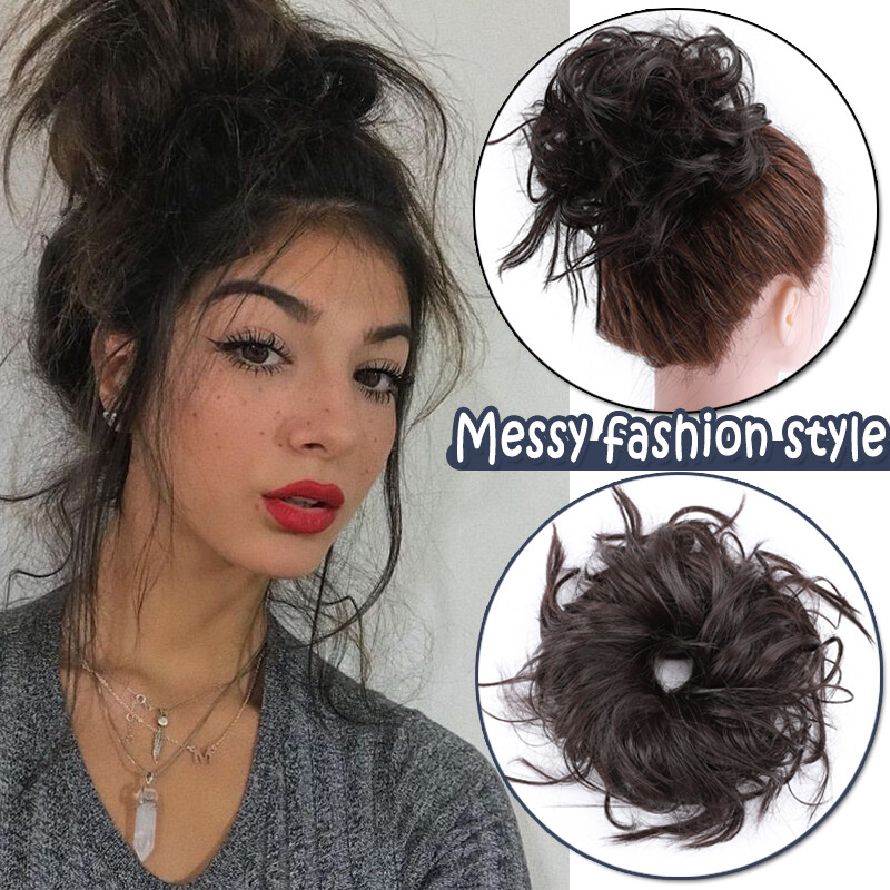 X-LARGE THICK Messy Bun Hair Piece Scrunchie Curly Wrap Hair Extensions as Human