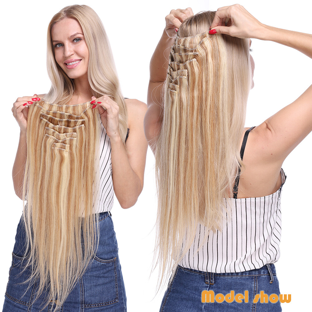 100% Soft Clip In 100% Human Hair Extensions Real Remy Hair Full Head Weft Ombre