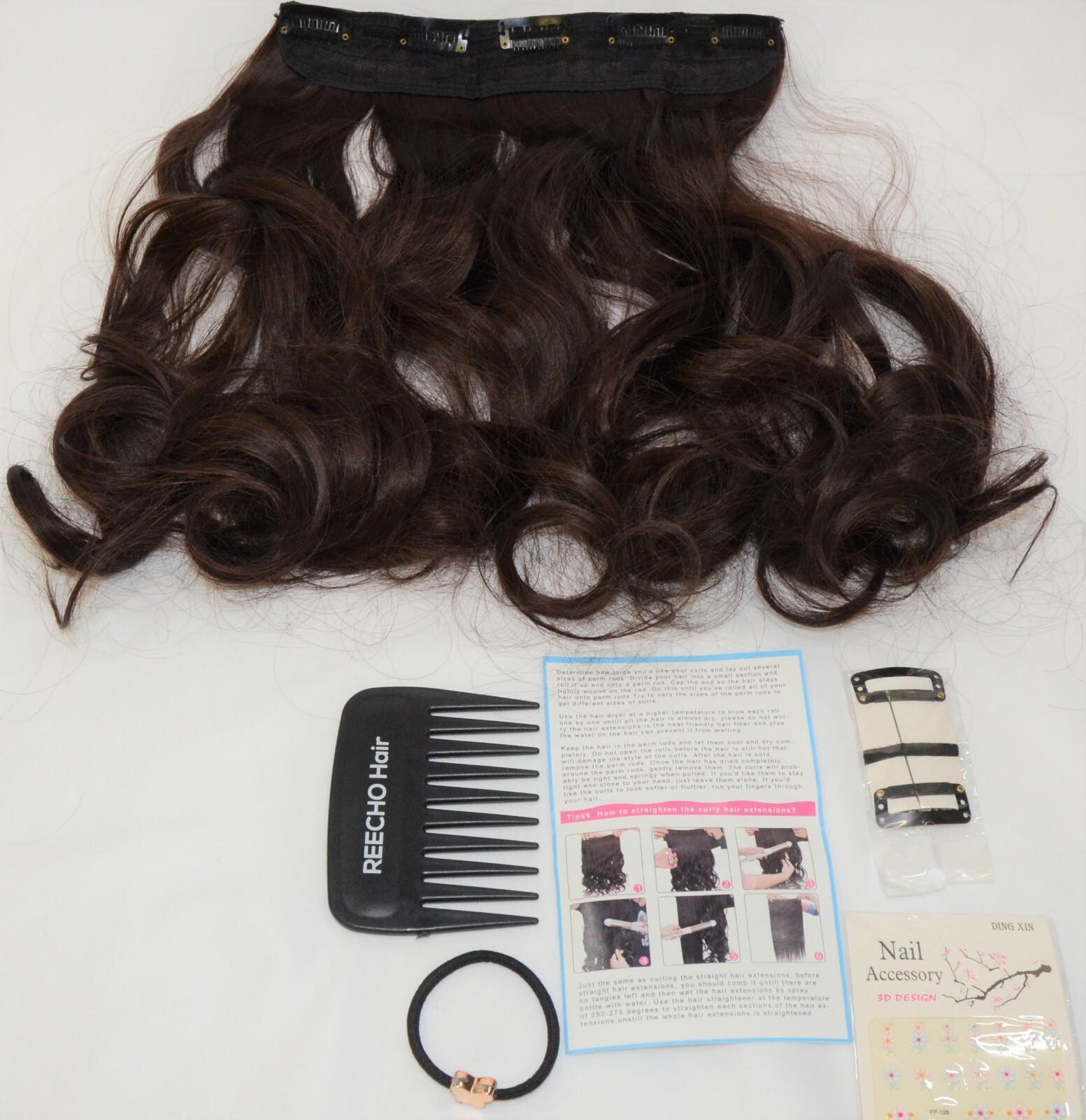 REECHO 16″ 3/4 Full Head Curly Clip In Synthetic Hair Extensions w/Accessories