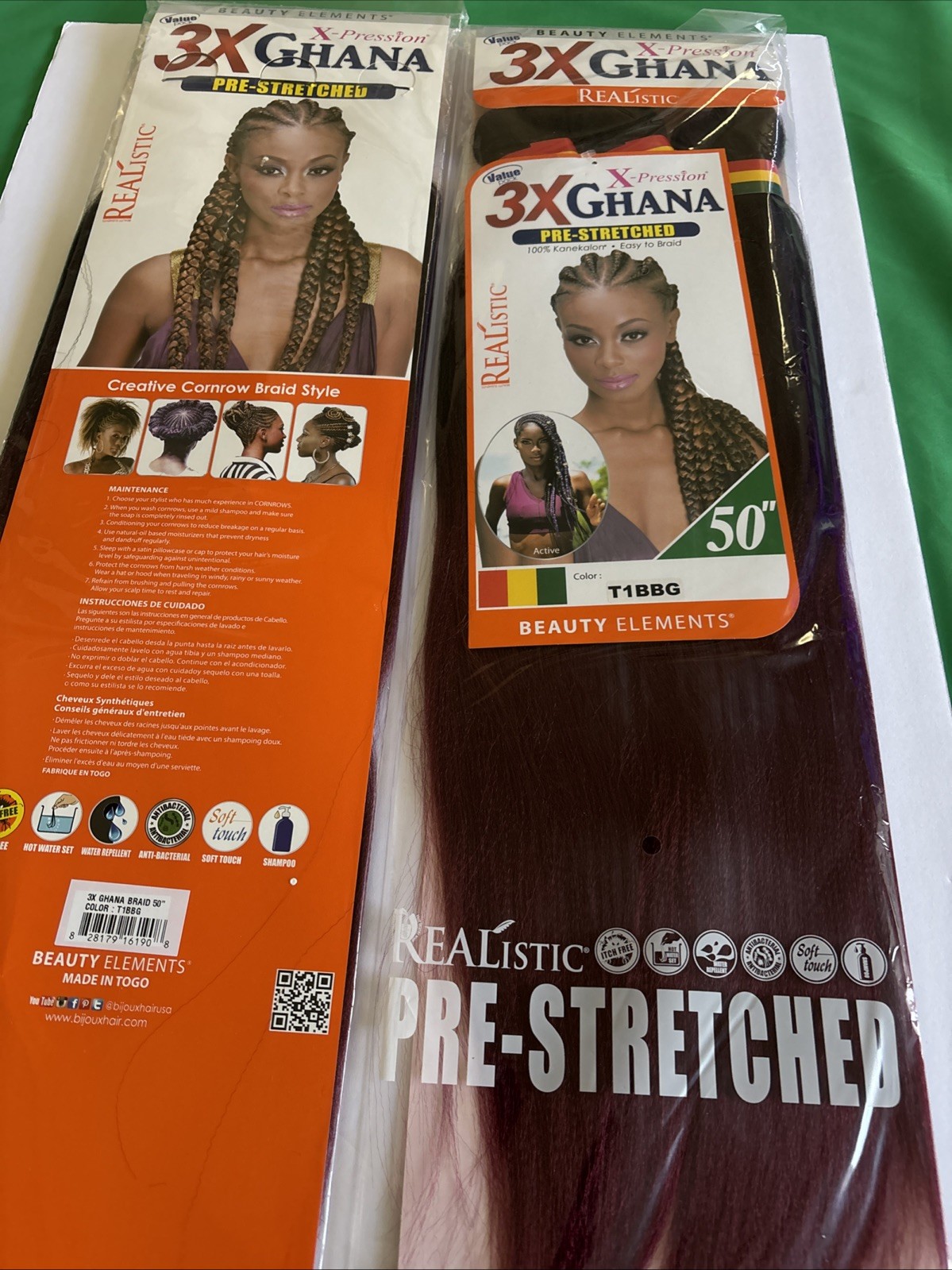 Wholesale 6ct Realistic 50” 3X GHANA PRE STRETCHED 100% Kanekalon Color T1BBG
