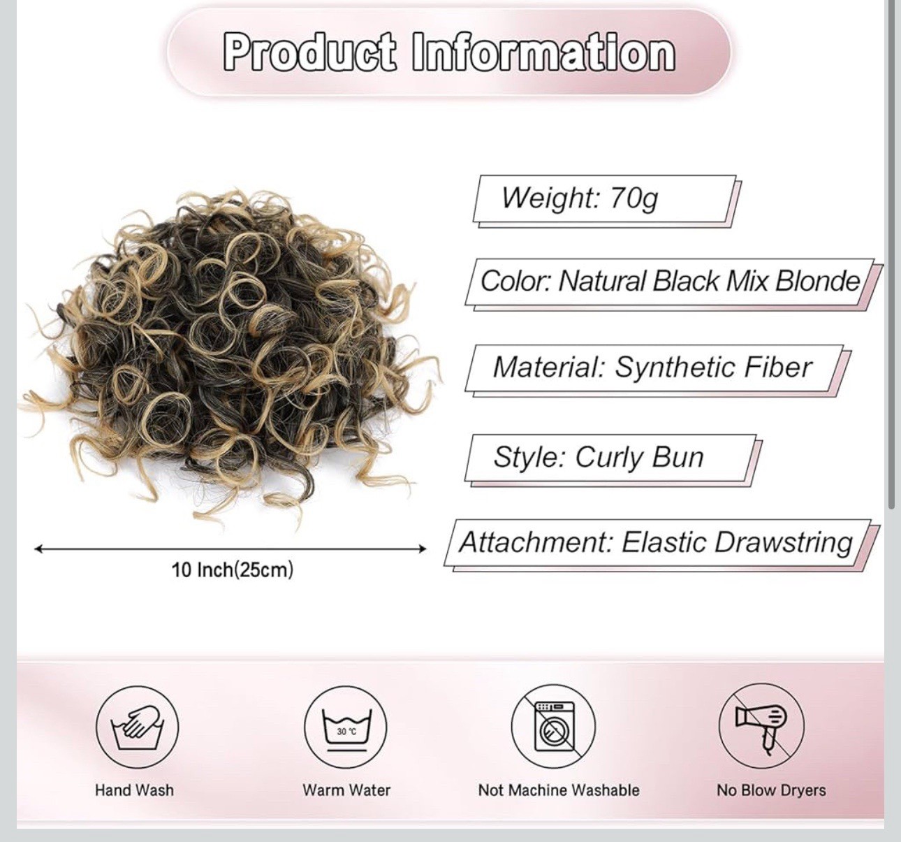 Lommel 70g Messy Bun Hair Extension – Curly Synthetic (Black Blonde)