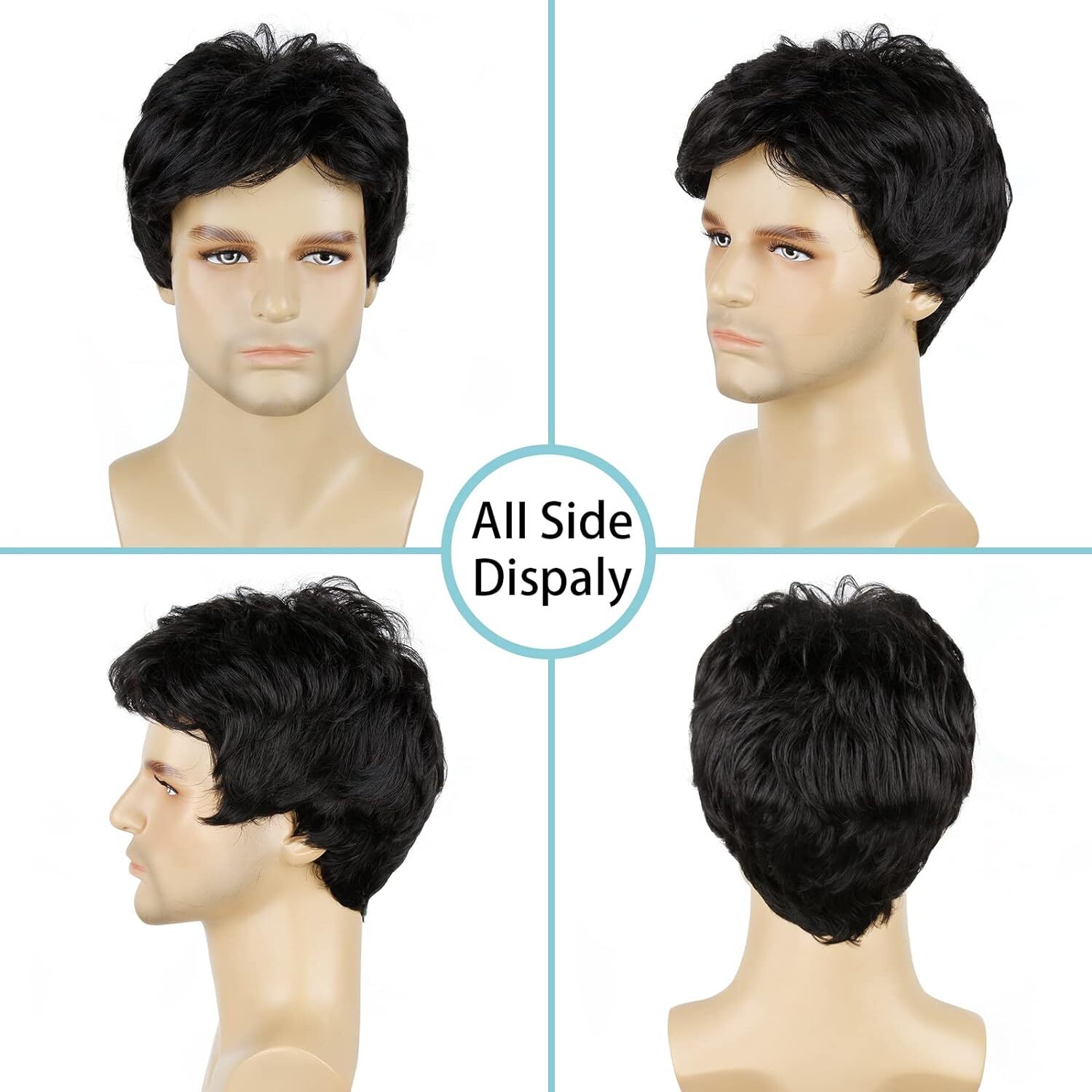 Black Men Wig Short Full Wigs Straight Little Wavy Synthetic Hair Daily Wigs USA