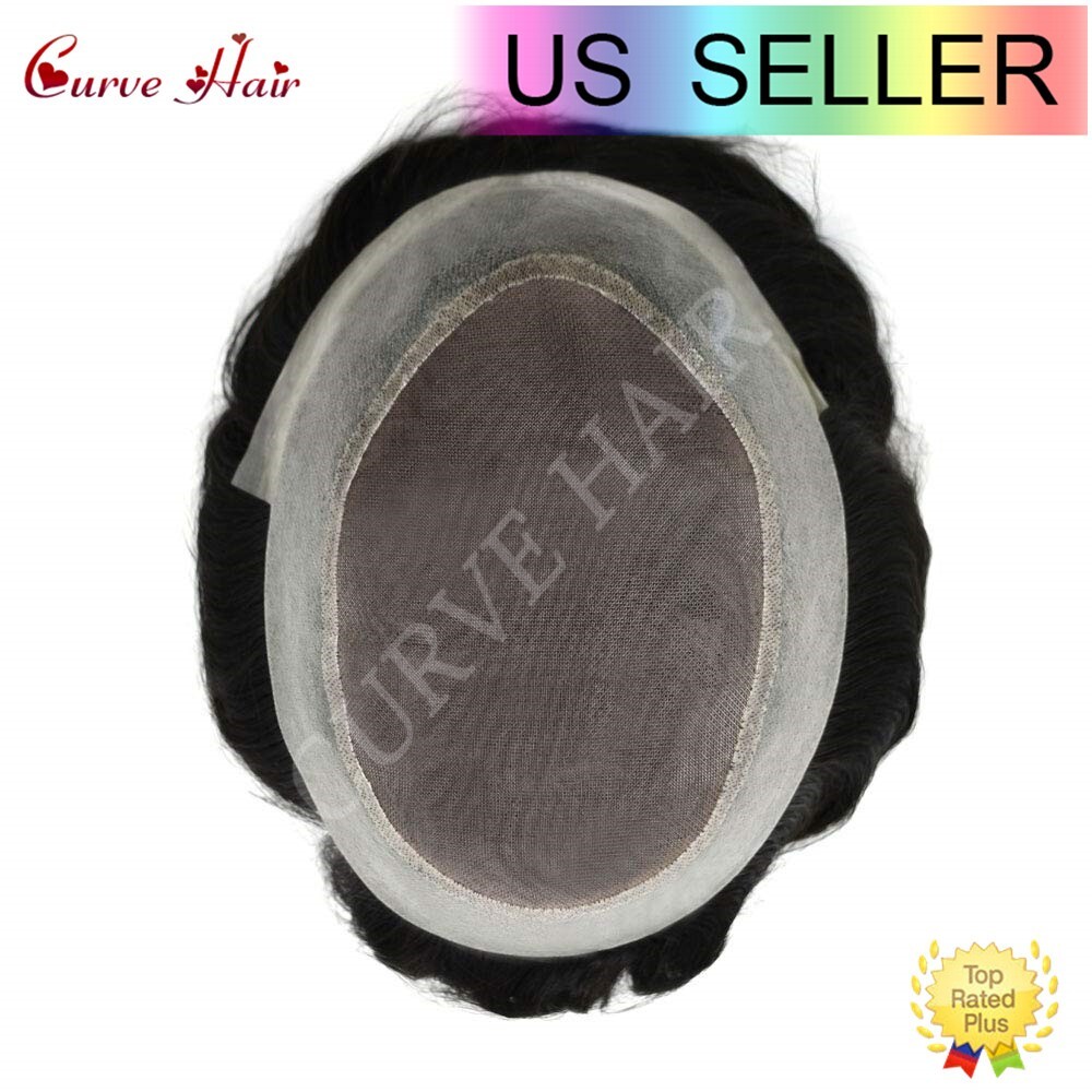 Durable Fine Mono Lace Mens Toupee Human Hair Piece Thin Skin PU Wig Hair System