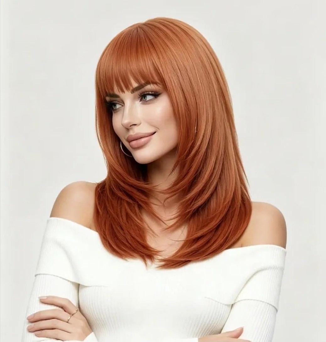 Long Wavy Curly Red Wine Dark Auburn Wig Heat Resistant Human Hair blend