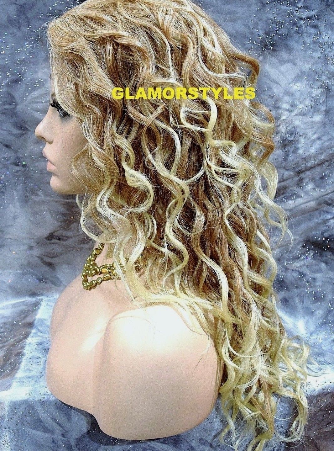 LACE FRONT FULL WIG LONG CURLY LAYERED MIDDLE PART MEDIUM BLONDE MIX T27.613