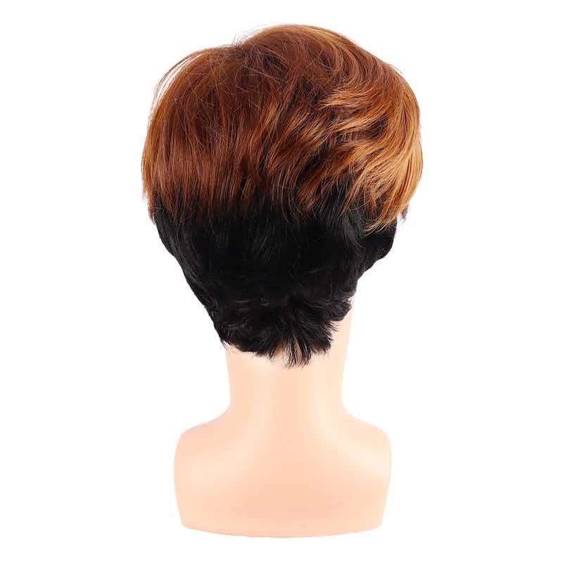 Men’s Black to Brown Ombre Short Wig Heat Resistant Synthetic Full Cap Cosplay