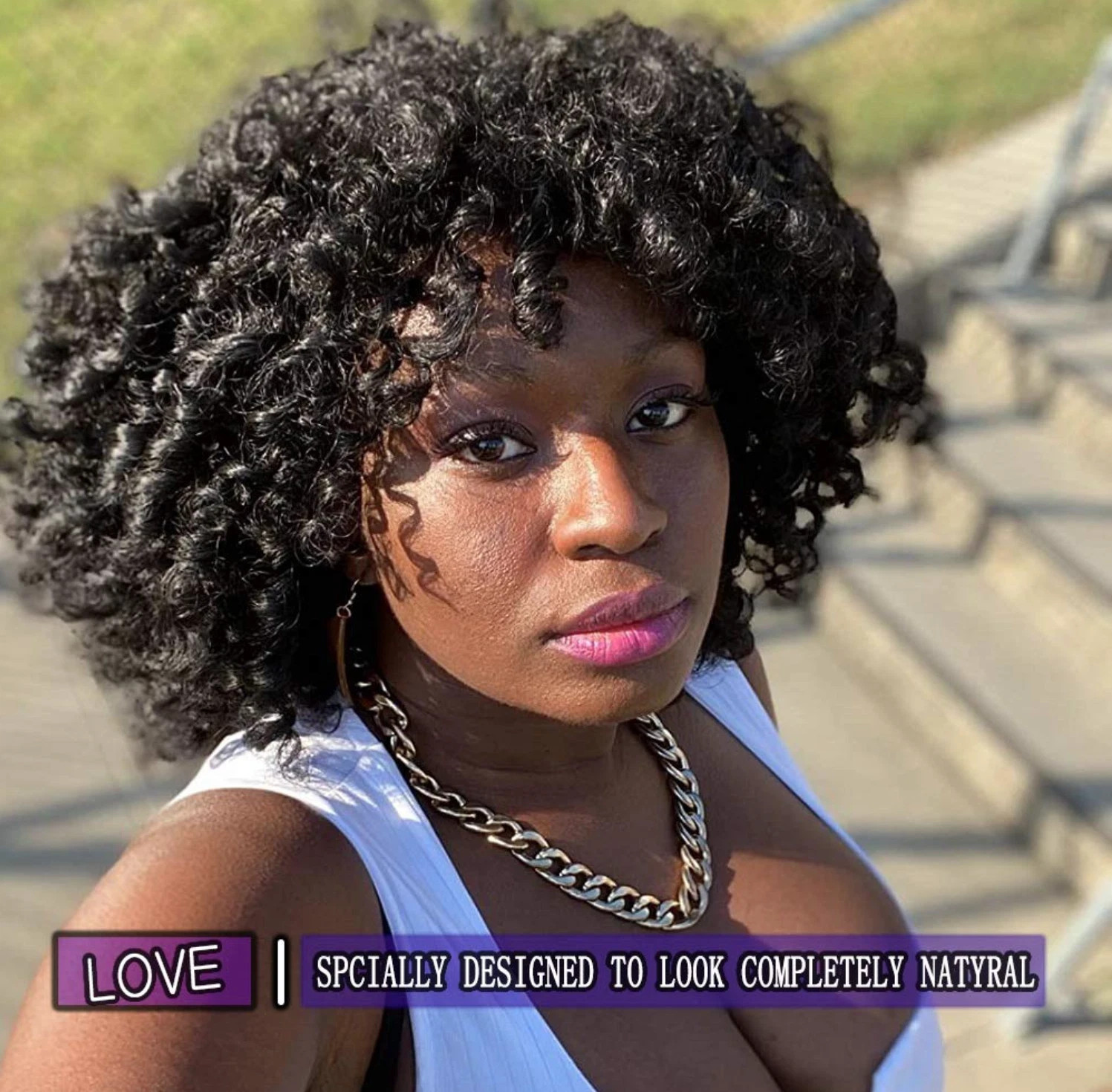 Afro Curly Wig for Black Women 15 in Natural Black Heat Resistant Synthetic