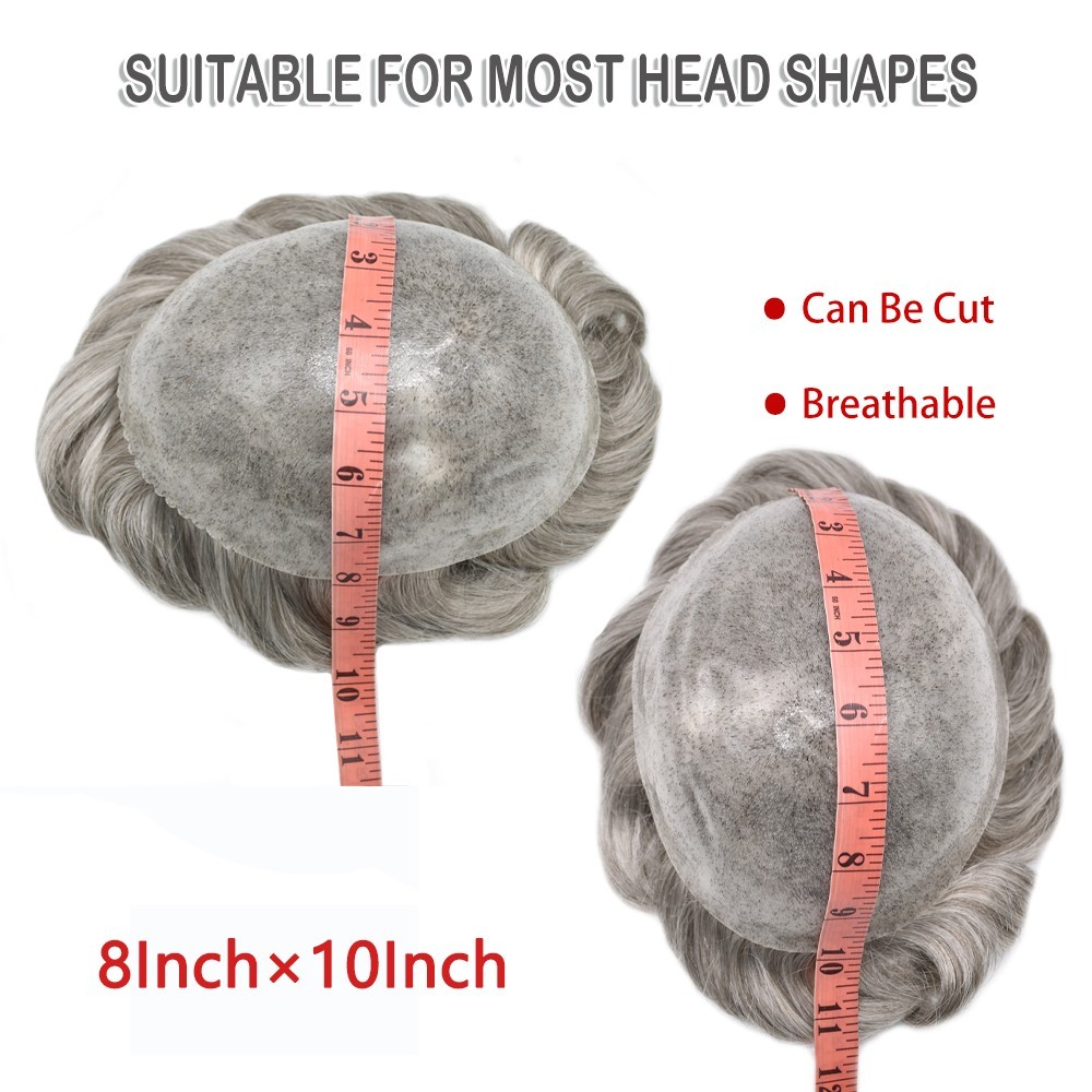 Mens Toupee Hairpieces Poly Skin Pu Black Brown Gray Hair Replacement System US