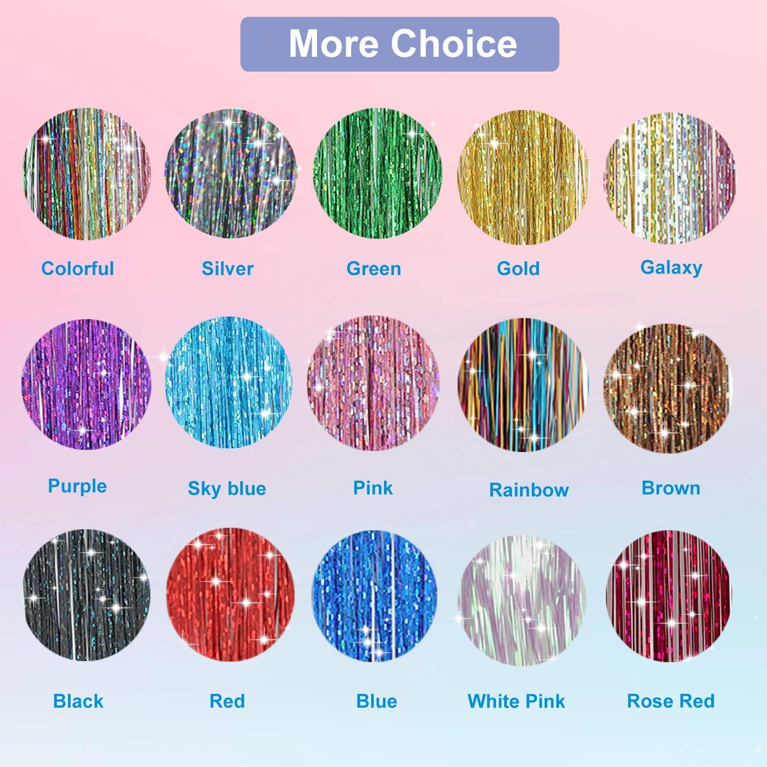 18pcs Hair Tinsel Clip in Kit Glitter 18pcs, Colorful