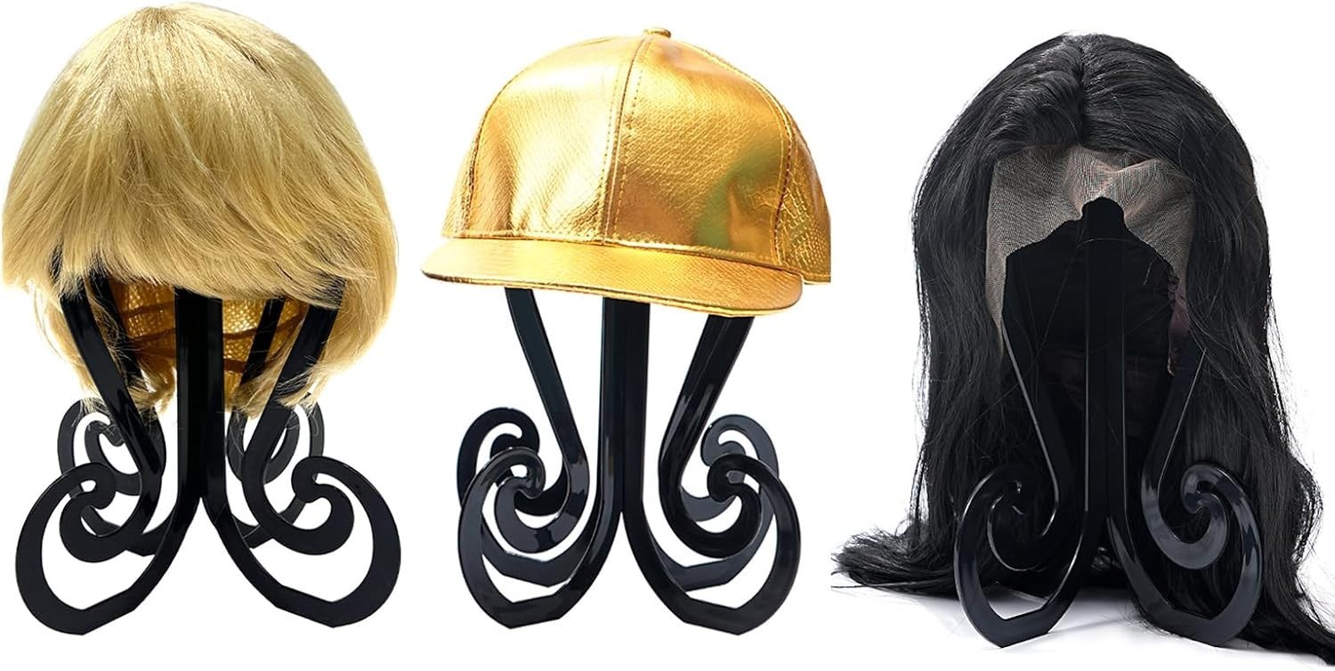 Plastic 3PCS Wig Stand,Black Wig Head Stand,Easy to Assemble Wig Stand Holder…