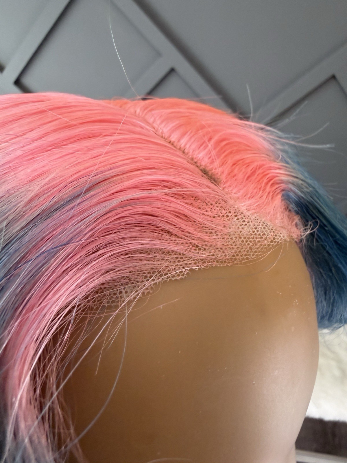 Custom Color Lace Front Wig Human Hair | Bob Cut Wig | Pink & Blue | Baby Shower