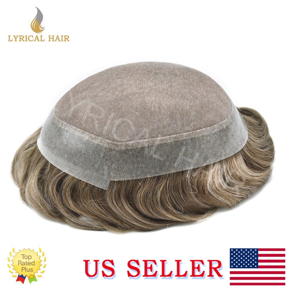 Lyrical Hair Mens Toupee Hairpiece Mono Lace Human Hair Poly PU Replacement Wig