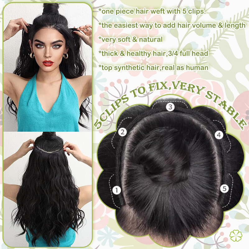 V Shape 5Clips Hairpiece One Piece Extra Thick Clip in Hair Extensions Full Head