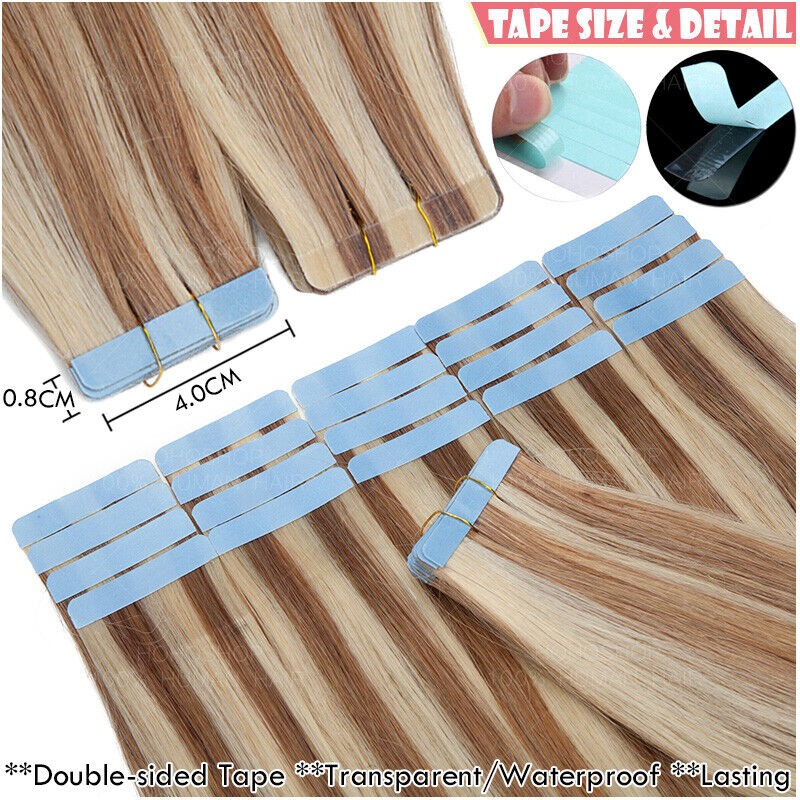 60pcs Tape in Remy Human Hair Extensions Skin Wefts Premium Thick Hair 14-24 in
