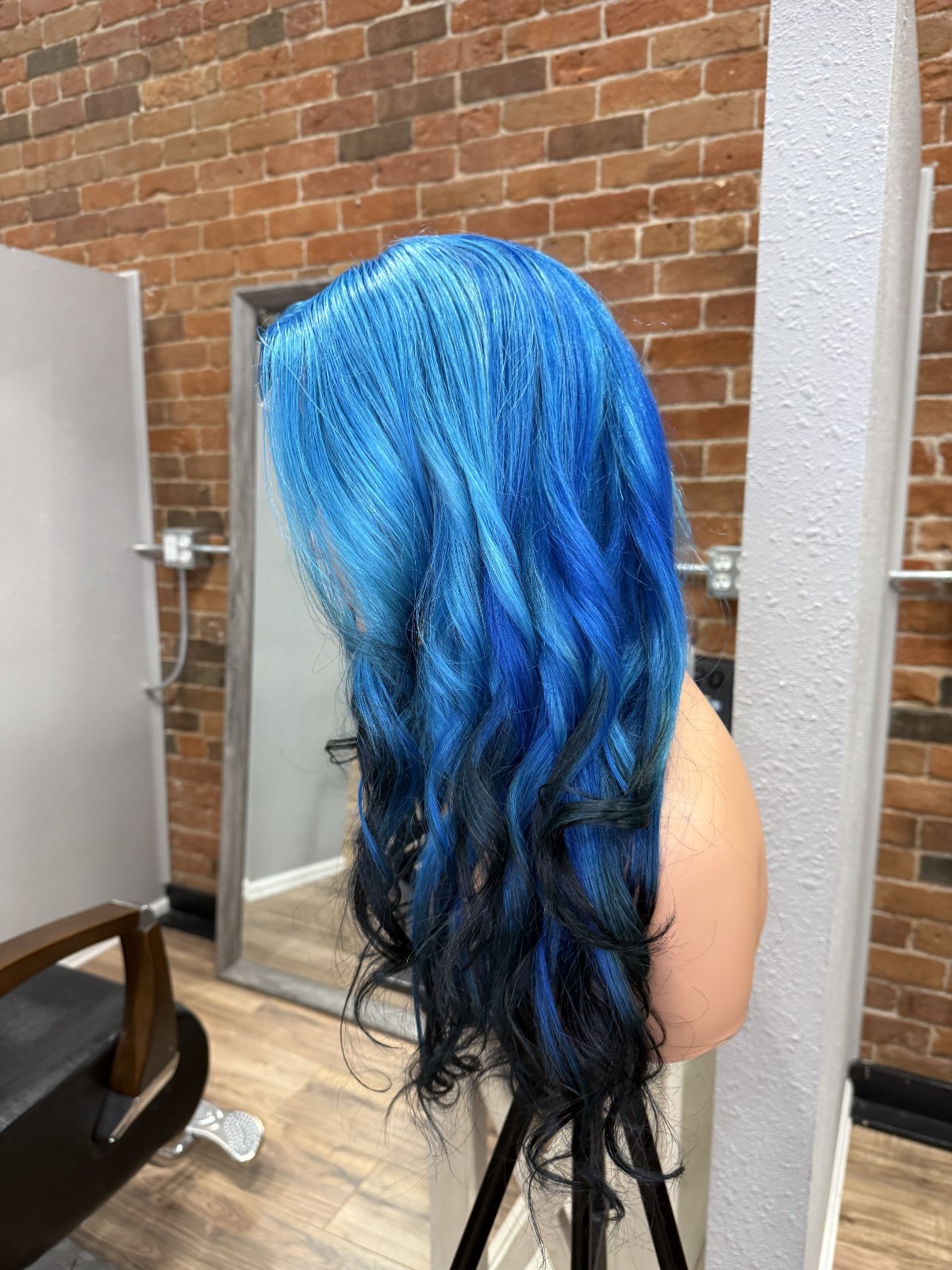 Ava 18″ Blue Black Ombre Body Wave Human Hair Unit Lace Closure Wig Frontal