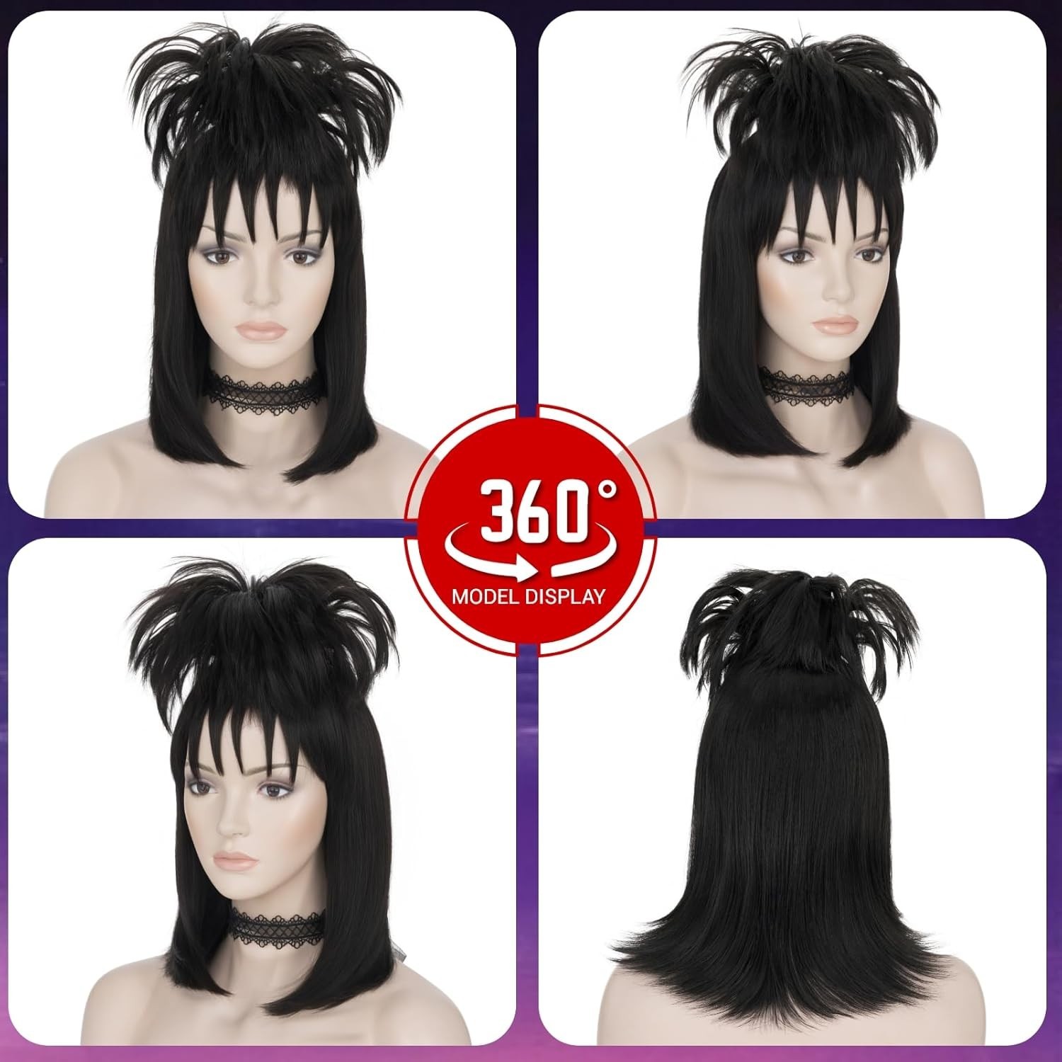 Benehair Black Cosplay Wig With Bun, Black Ghost Bride Costume Wig for Women, Ly