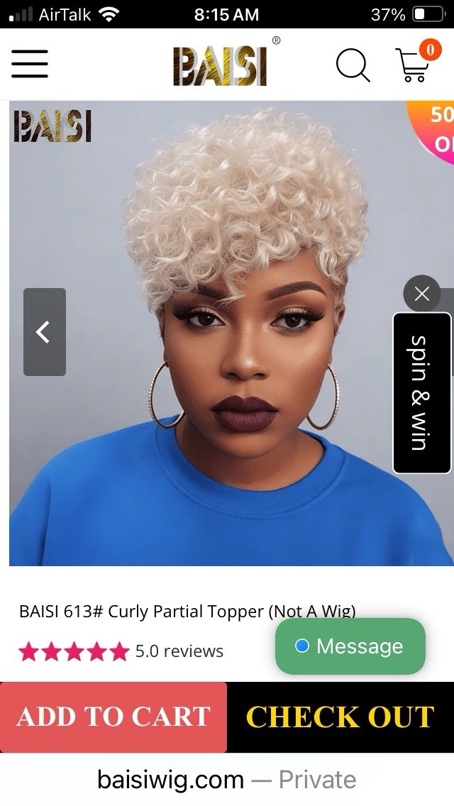 BAISI 613# Blonde Curly Human Hair Topper Extension 13in Custom Color