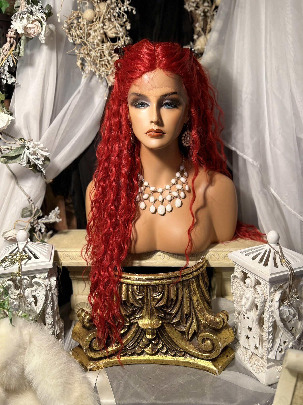 BOLD RED BEAUTY WITH 30”DEEP WAVES, HD LACE FRONT W/5” M. PART, BLEND HH WIG💋