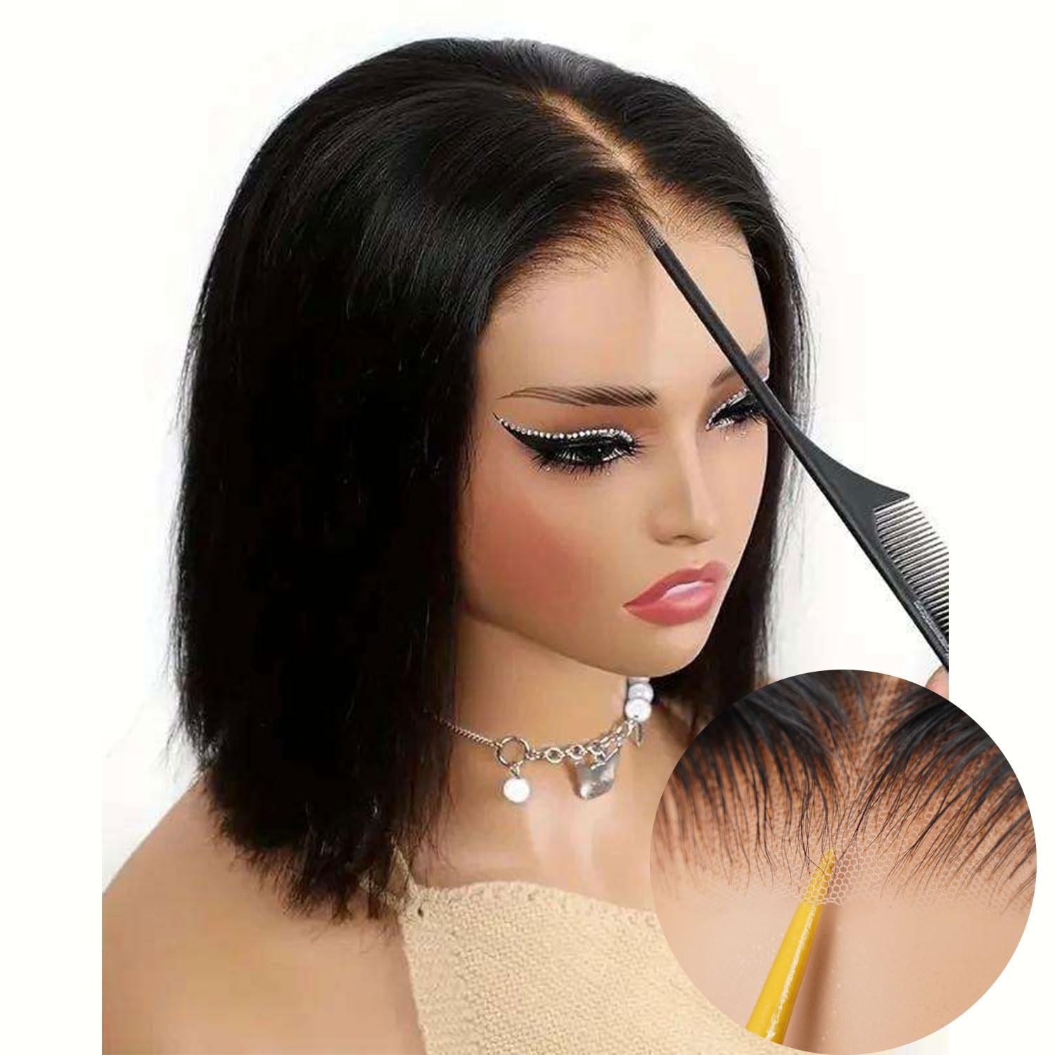 Bob Wig Wear and Go Glueless Human Hair Pre Plucked 4×4 Lace Front Wig Straight