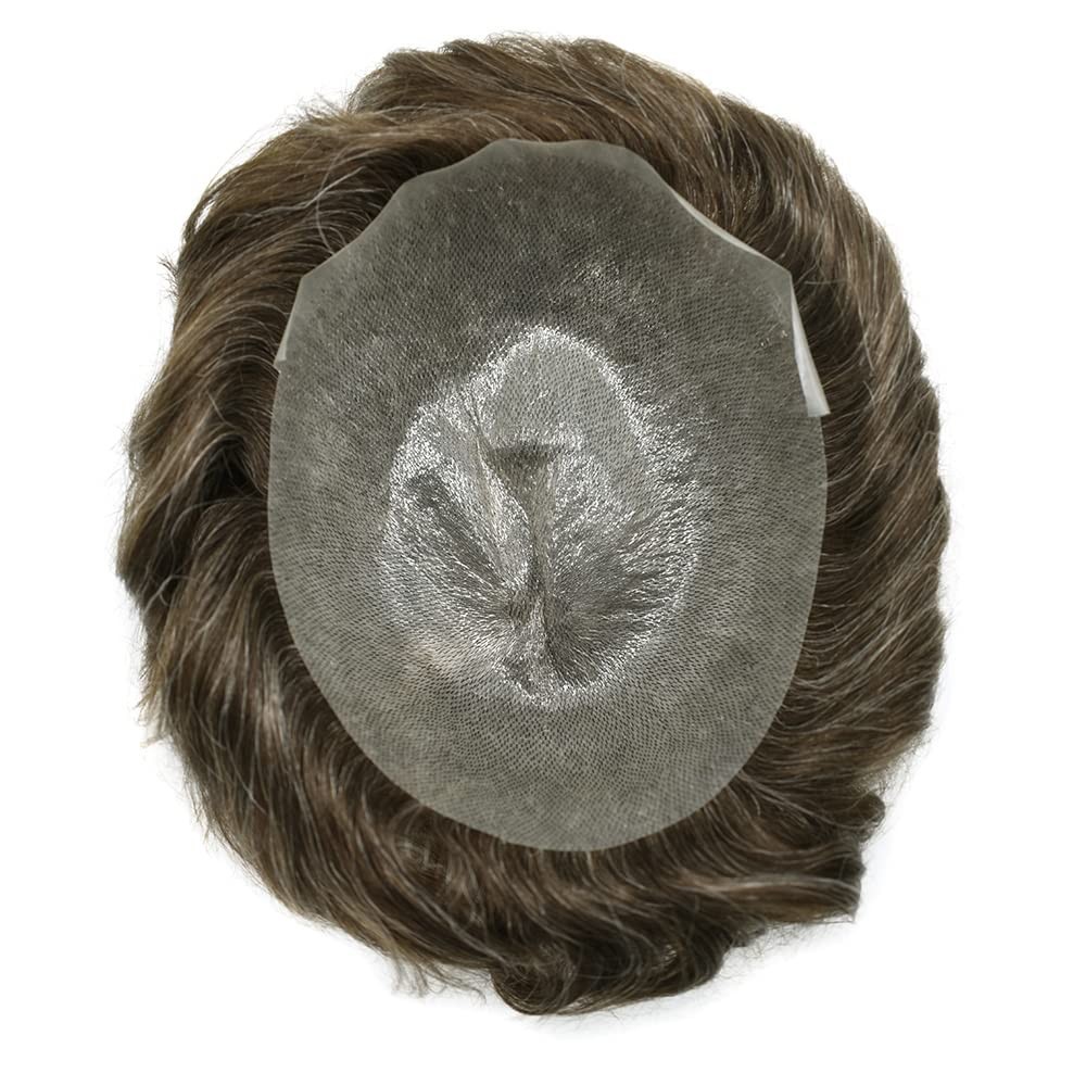 Mens Toupee Ultra Thin Skin Hair Replacement System Invisible V-Loop Hair Piece