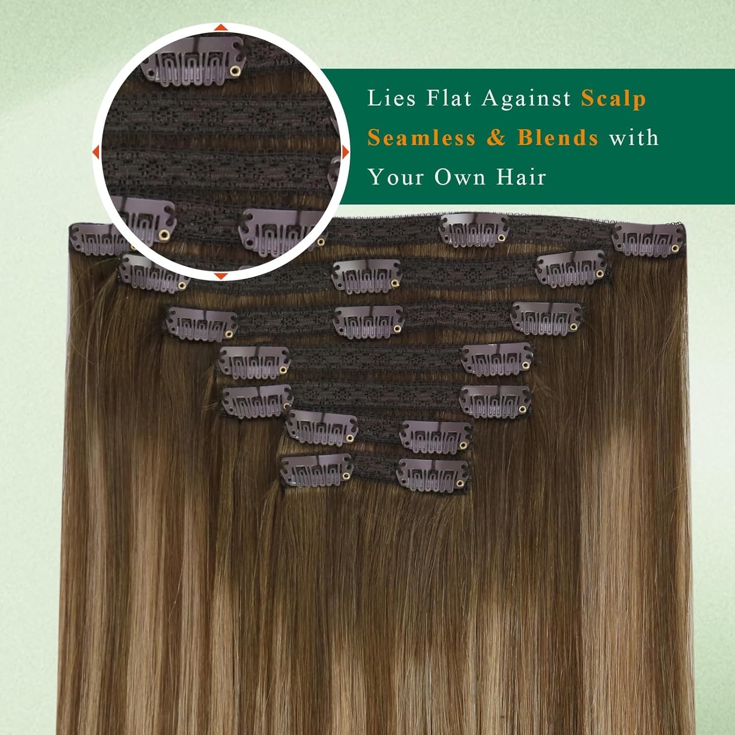 Easyouth CLIP-IN 14″ Dark Brown Fading – Caramel Human Hair Extensions CP 4-4-27