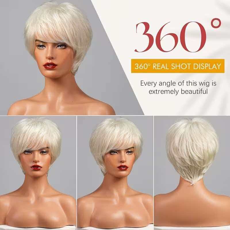 10in Women Platinum Blonde Wig Short Straight Heat Resistant Synthetic Cosplay