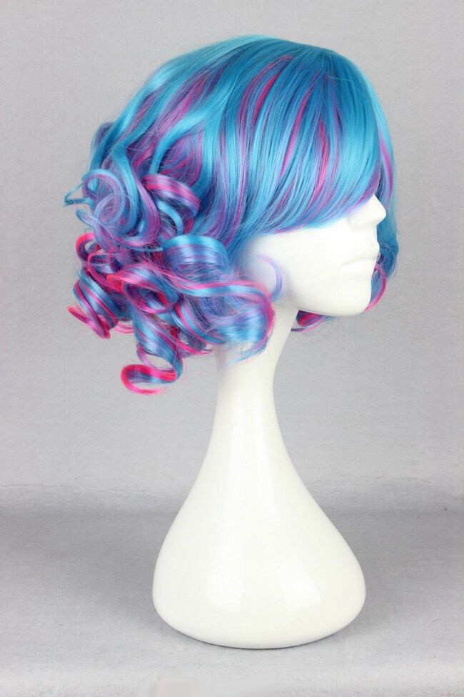 Fashion Short Multi-Color Blue Red Wavy Curly Women Lady Cosplay Hair Wig + Cap