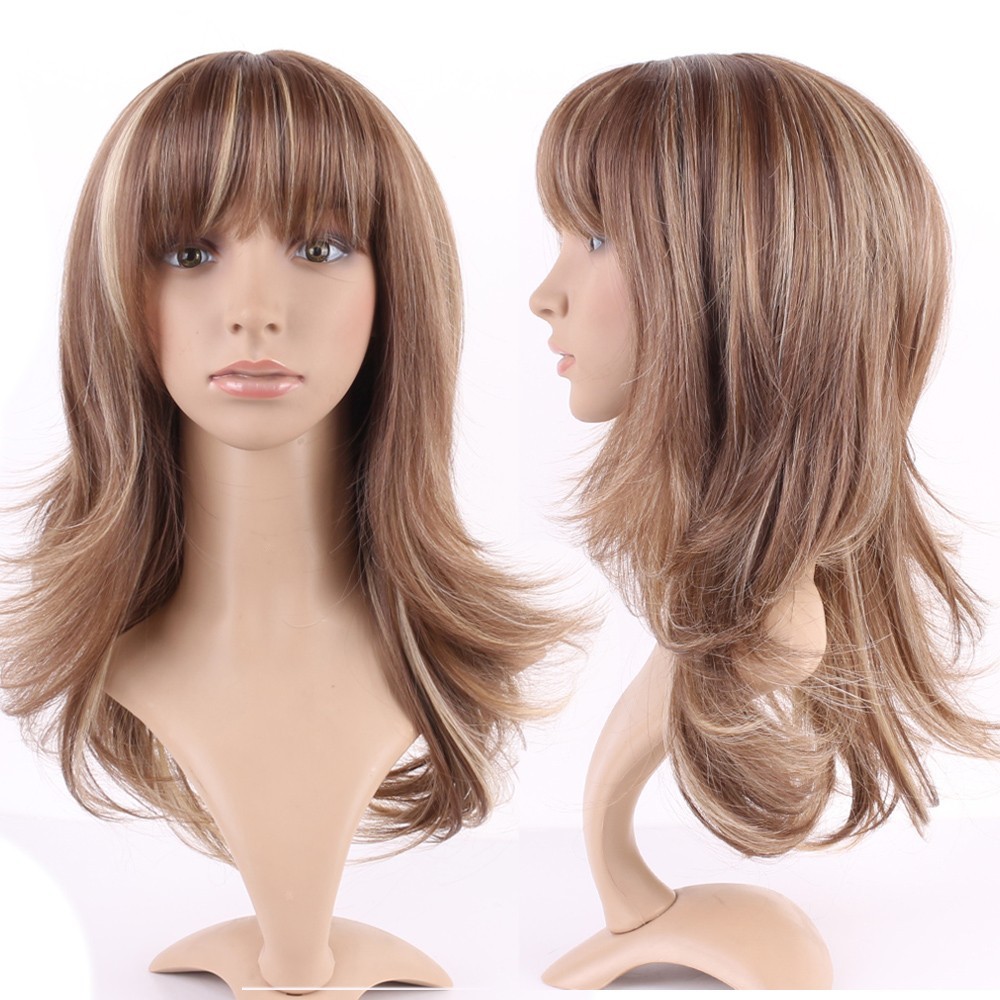 Ombre Long Curly Wavy Hair Wig Women Long Full Wigs with Bangs Cosplay Party #lg