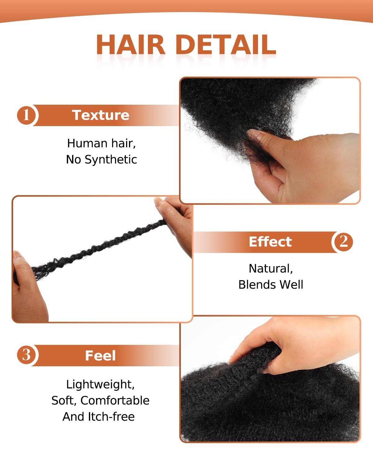 Beeos Afro Kinkys Bulk Human Hair Natural Black 4C Curly For Braids 50Gram
