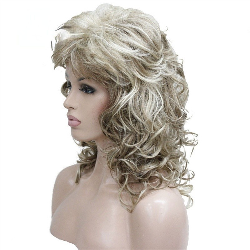 Fashion Layered Long Natural Blond Brown Curly Wavy Women’s Wigs