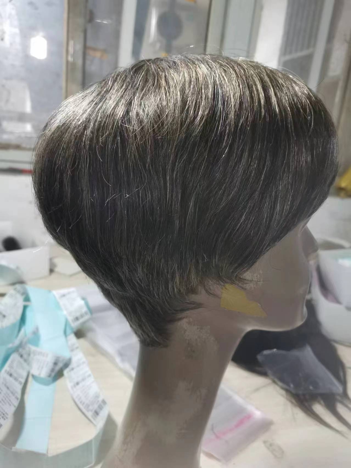 Short Black with Gray Men’s Wig Natural 100% Human Hair Wig for Male Natural Wig