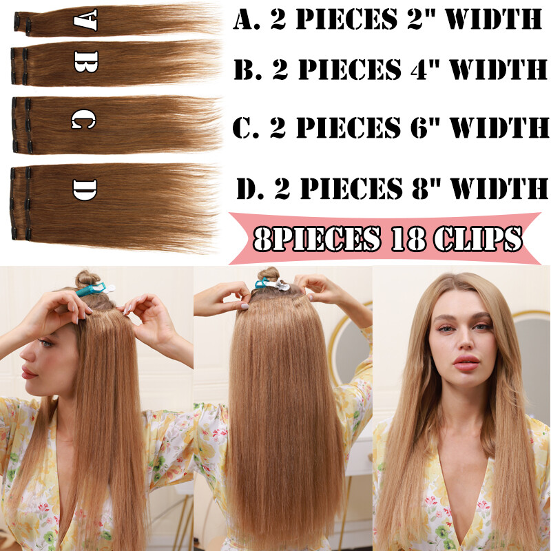 US Extra Thick Remy 100% Human Hair Extensions Clip In Full Head Double Weft 18″
