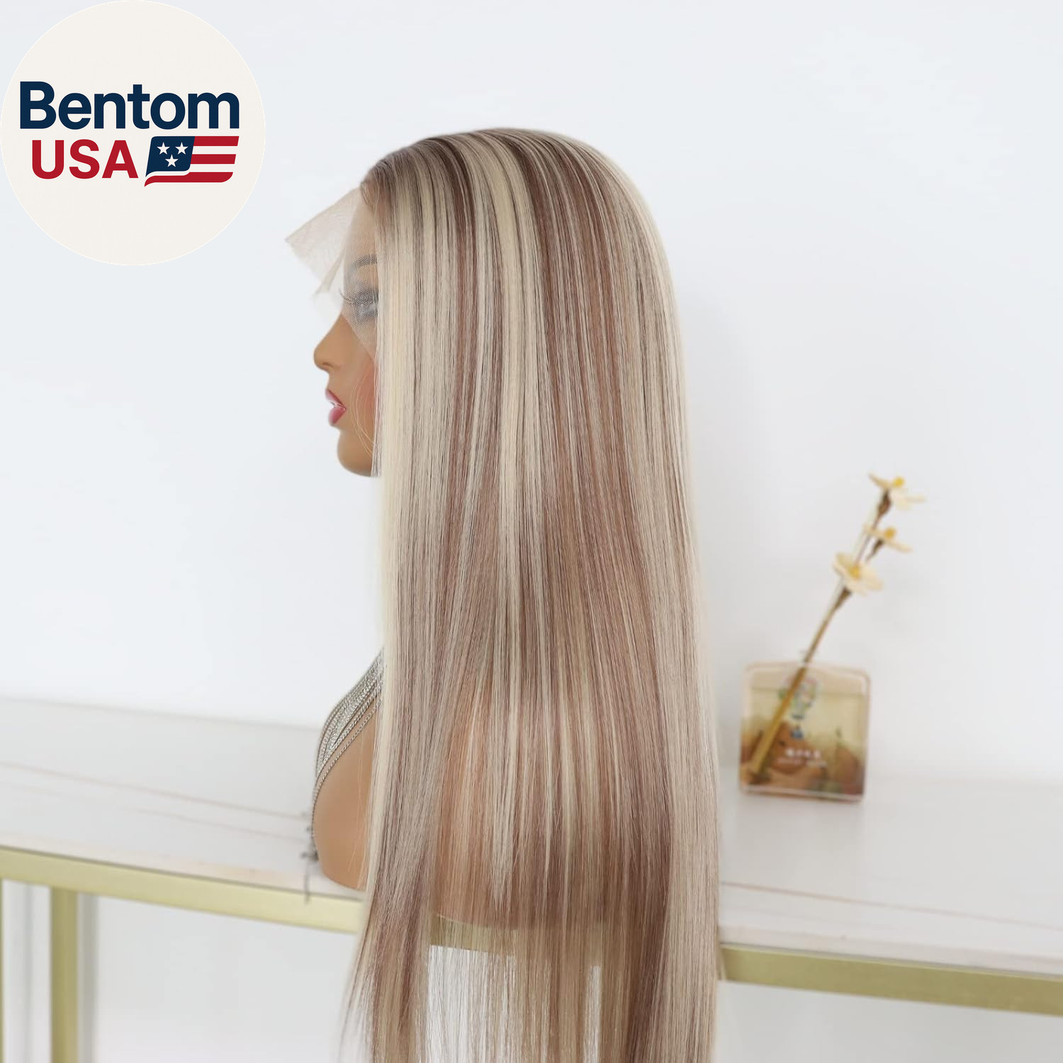 Highlight Ash Blonde Lace Front Wig Long Straight Glueless Ombre Brown Mixed Blo