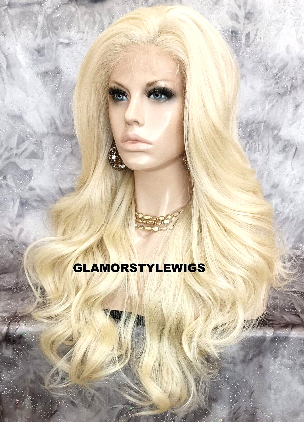 FREE PART LACE FRONT FULL WIG LONG WAVY LAYERED BLEACH BLONDE HEAT OK NWT #613