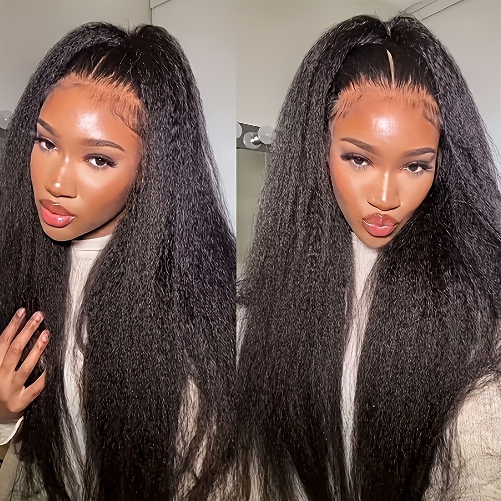 Glueless Lace Front Wigs Synthetic Pre Plucked Long Kinky Straight Hair Glueless