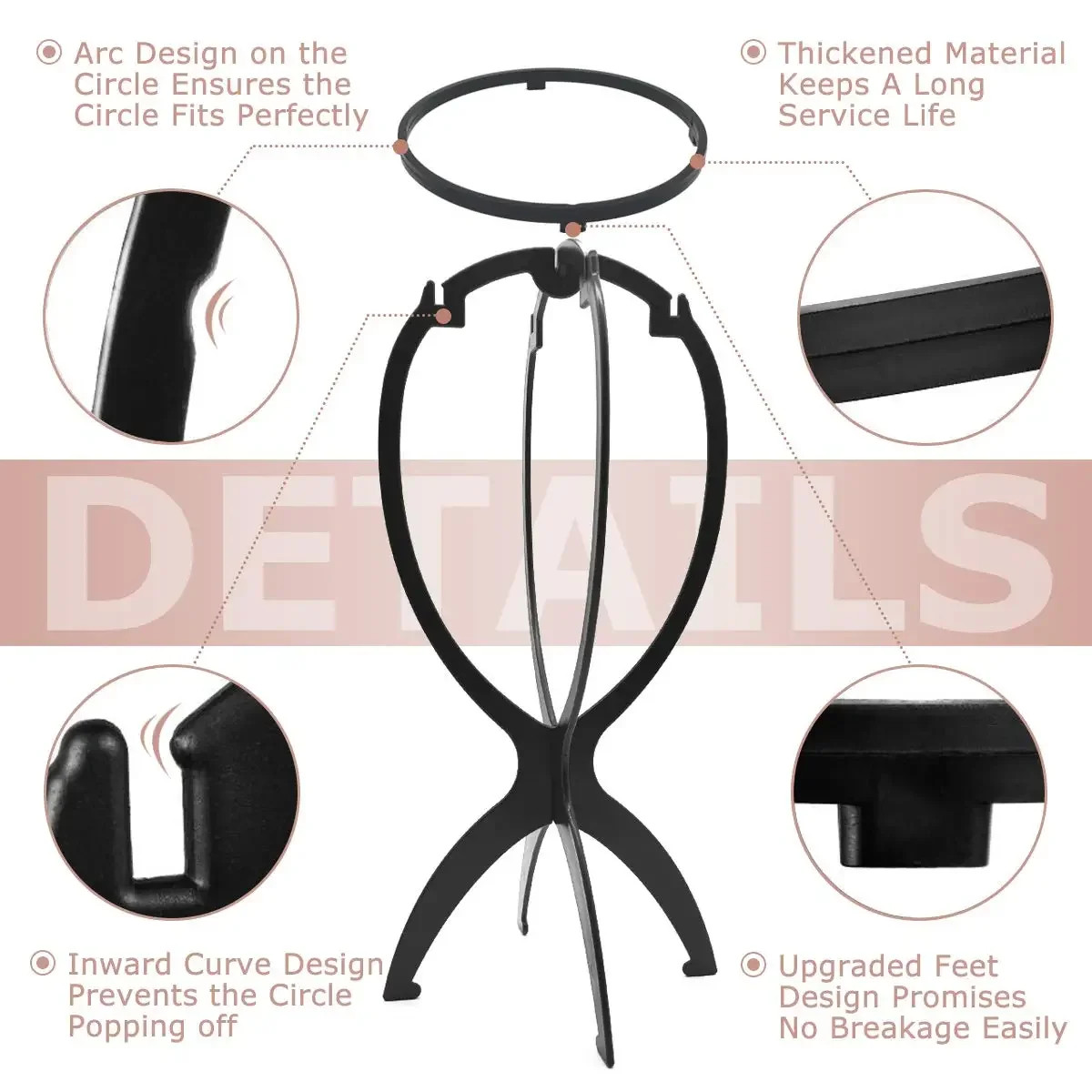Durable Portable Plastic Wig Stand Easy Assembly Wig Cap Holder for Home Salon
