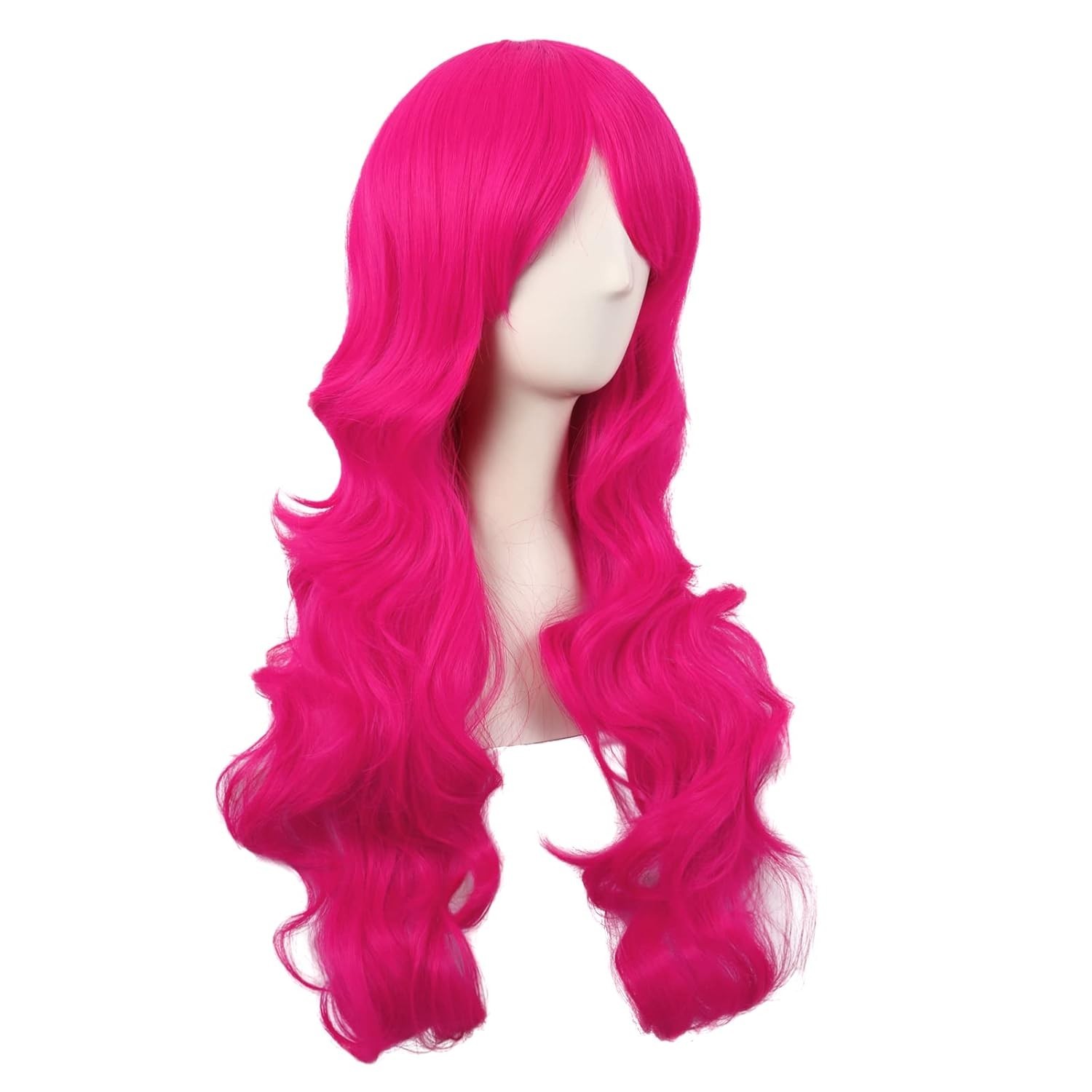 Elegant 28 Inch HotPink/black Curly Wig – Stylish Side Bangs for Bold Hairstyles