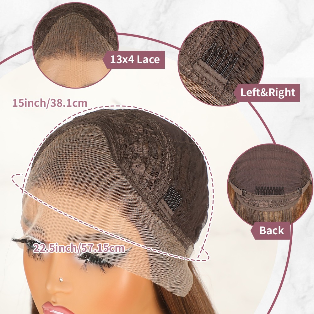 Brown Highlights Long Straight Hair Lace Front Wigs Pre Plucked Natural Hairline