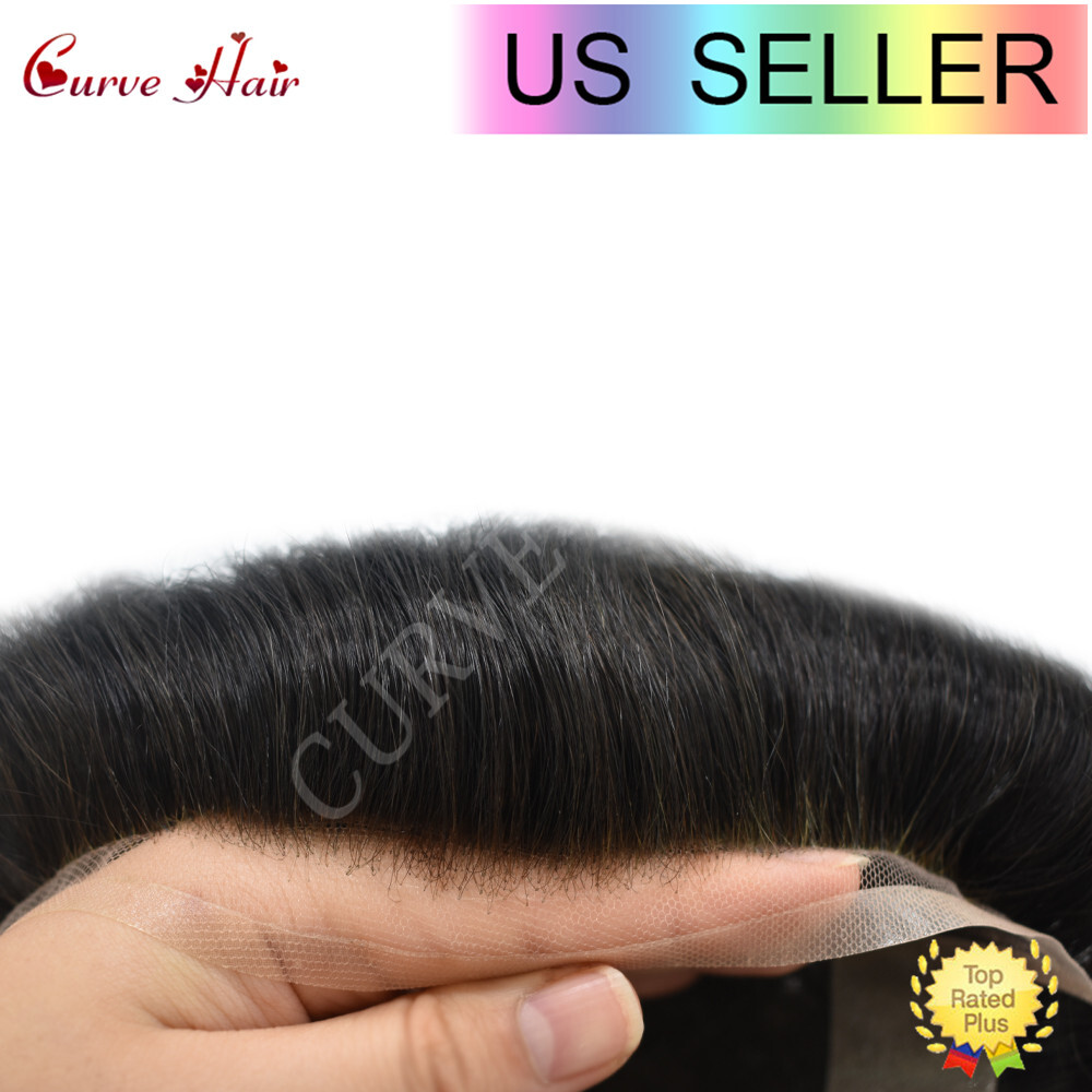 Men Human Hair Replacement System French lace Front Thin Skin Toupee Hairpiece