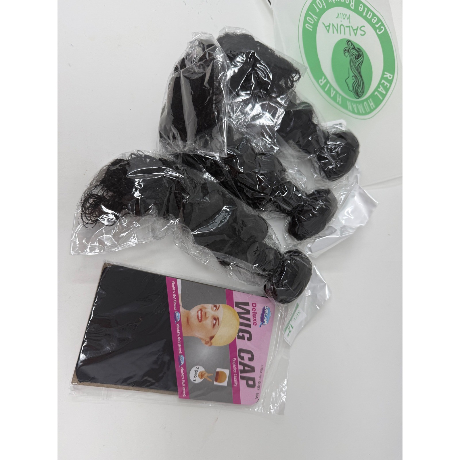 Saluna Hair Bundles 12, 14, 16 inch Black Real Human Hair Wavy 12A Wig