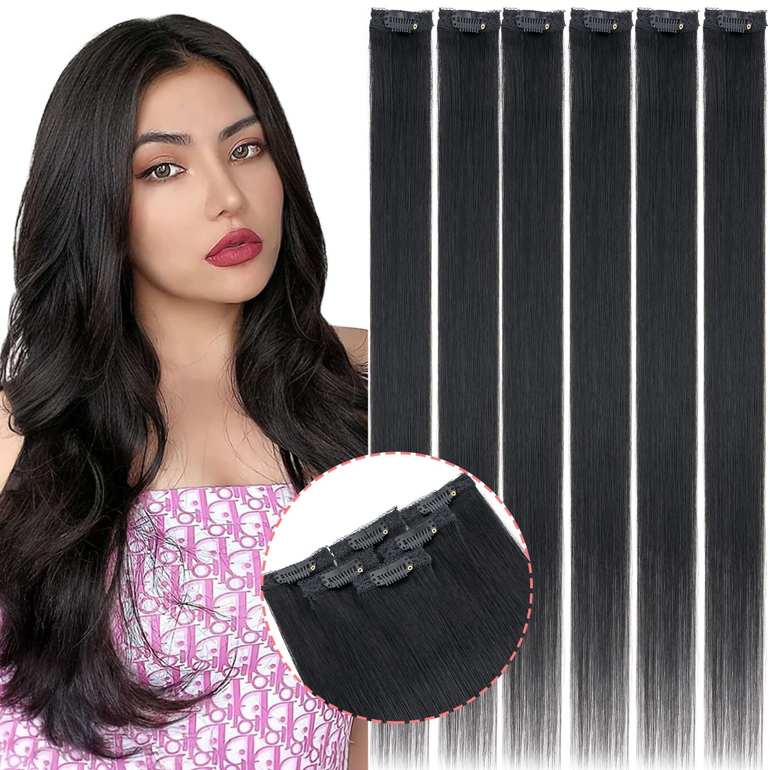CLEARANCE 100% Human Hair Extensions 6 Pieces Clip In Real Remy Hair Straight US