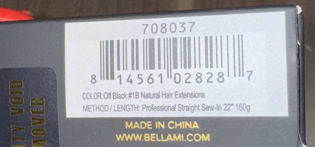 BELLAMI VOLUME WEFT OFF BLACK 1B Natural Hair Extensions, 22” 160 Grams