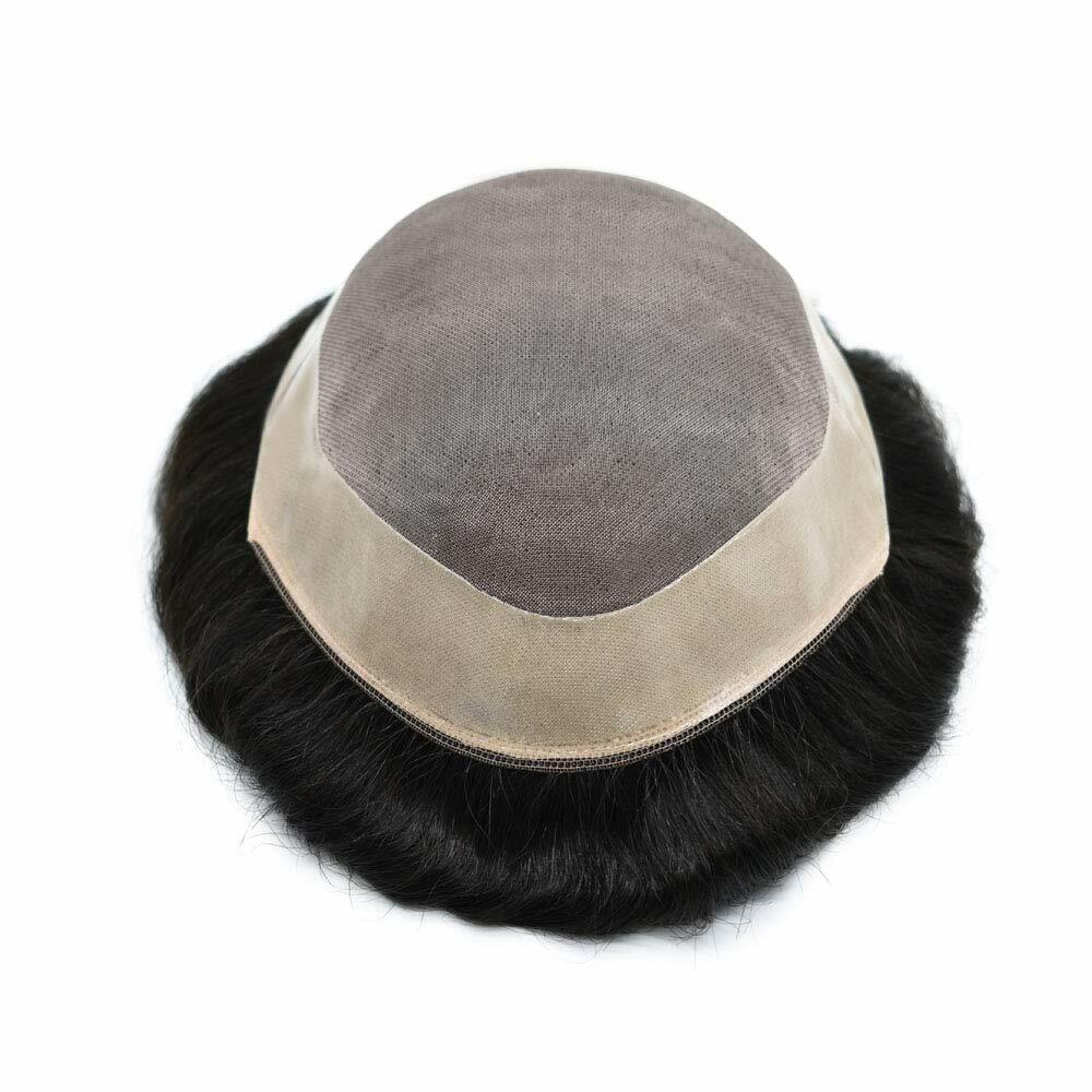 Fine Mono Mens Toupee Hairpieces Poly Skin Around Human Hair Replacement Systems