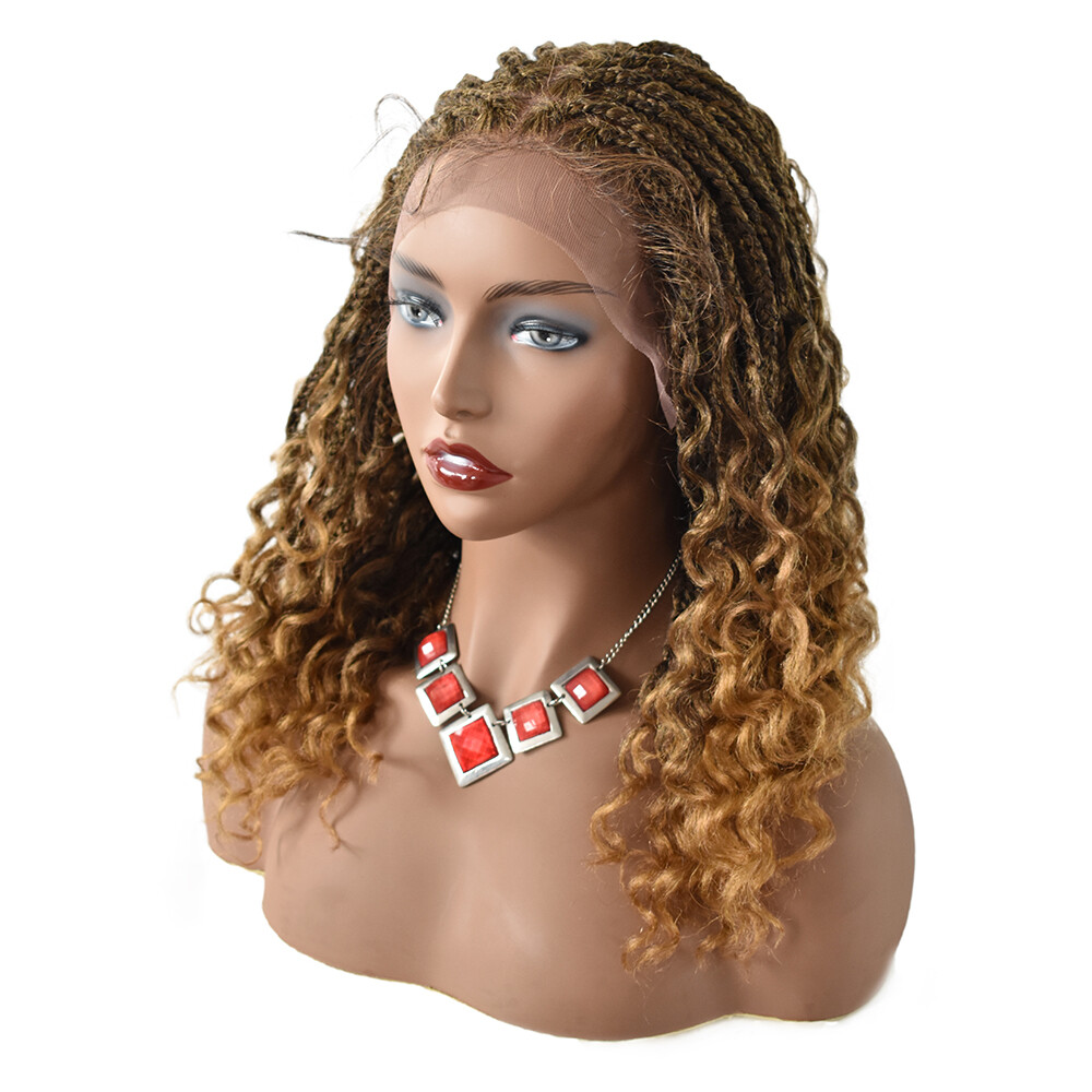 Hand Tied Swiss Lace Front Box Braids Women Wig Synthetic 18″ Wavy Ombre Hair US